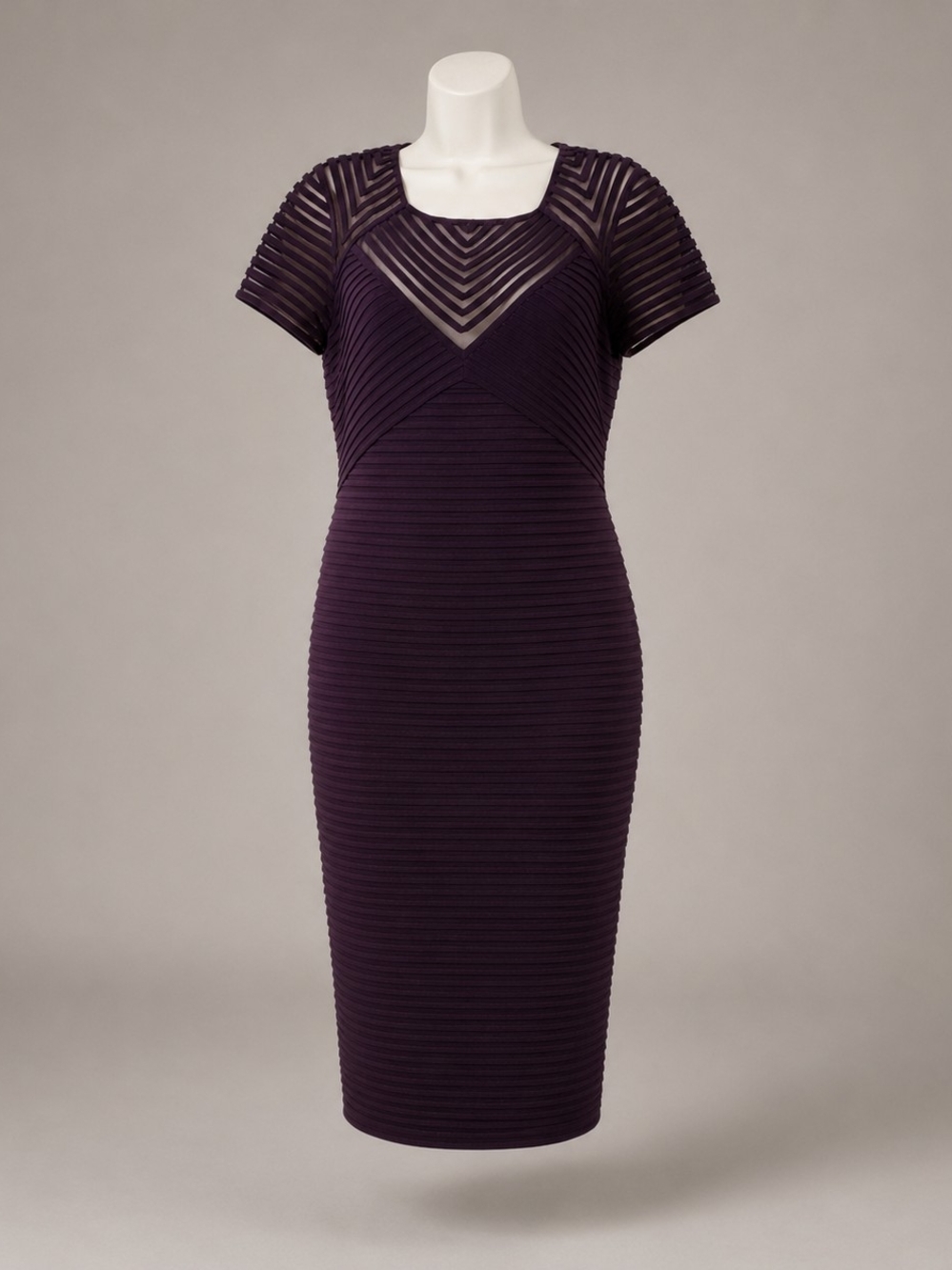 Calvin Klein Womens Plum Short Sleeve Mesh Ribbed Midi Sheath Cocktail Dress, 12 - Picture 4 of 9